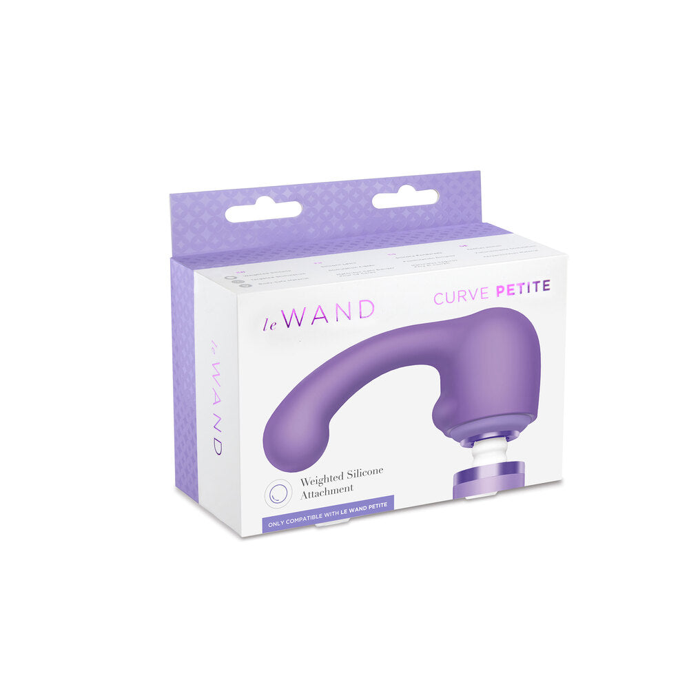 Close-up of the le wand curve petite wand attachment, made of smooth purple silicone.