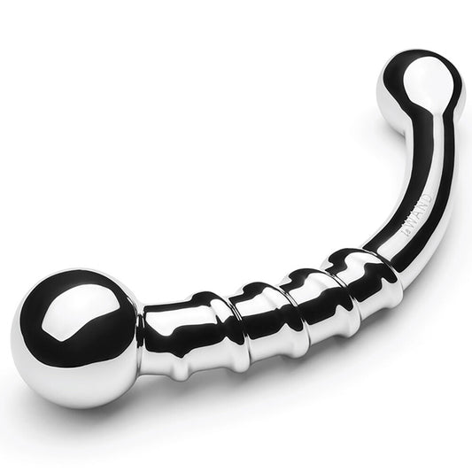 Shiny stainless steel le wand bow dildo, perfect for anal play and exploration.