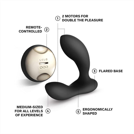 Black Lelo Hugo prostate massager; a luxurious and ergonomic pleasure device for male self-care.
