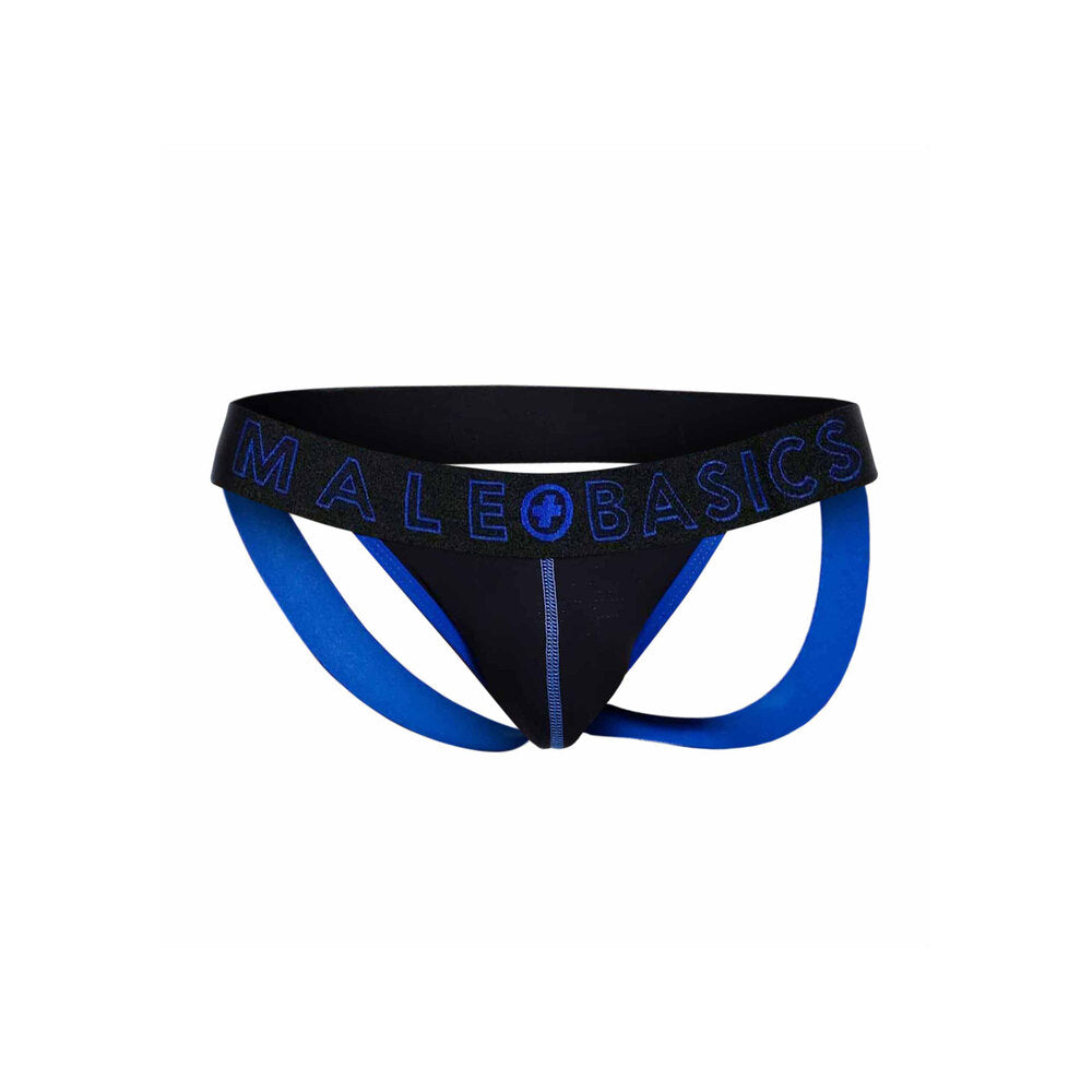 Male Basics blue neon jockstrap, showcasing the vibrant colour and supportive design for everyday wear.