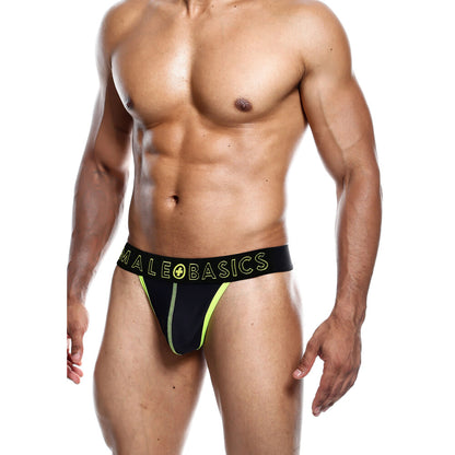 A neon yellow thong for men, a basic design perfect for everyday wear.