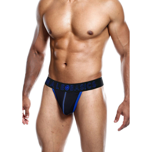 A blue neon thong for men by male basics, a classic comfy fit.