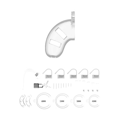 Shots Toys clear 3.5 inch male chastity cage with anal plug and metal lock