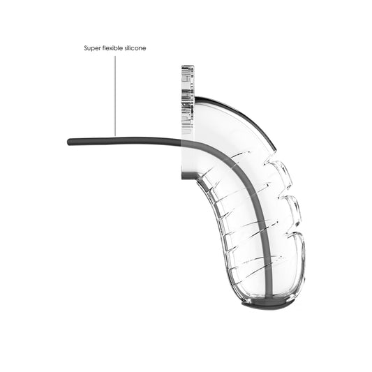 shots toys man cage 16, a clear plastic chastity device with urethral sound.