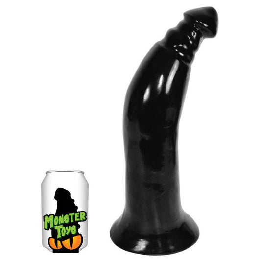 Black megator dildo from various toy brands, a textured and imposing pleasure toy.