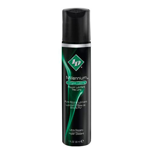 A one ounce bottle of id millennium personal lubricant, sleek and modern packaging.