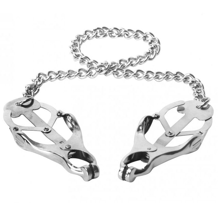 Master Series sterling silver nipple vice clamps, with knurled tightening screws and a polished finish.