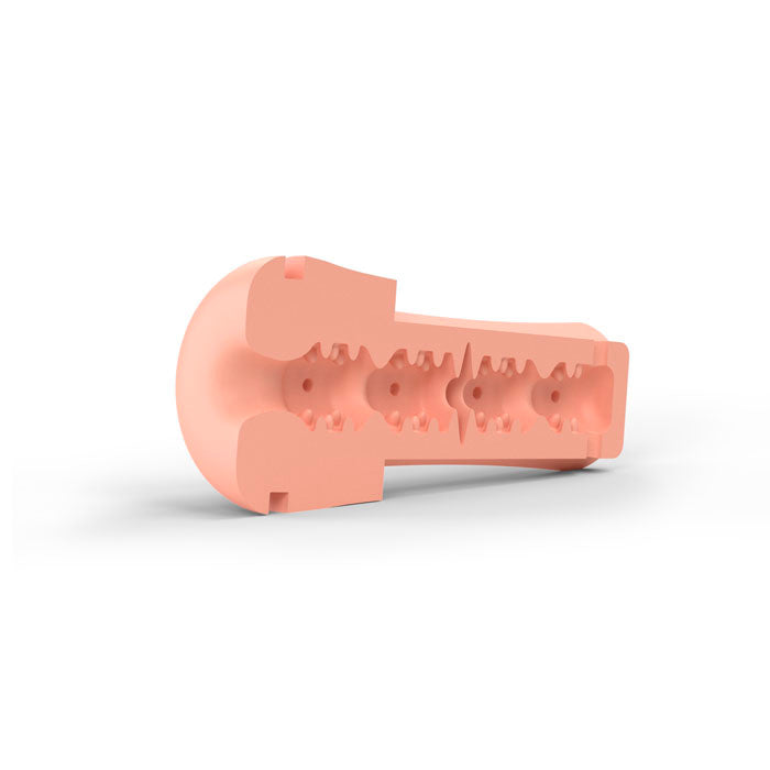 The Mystim Opus E donut masturbator, a grey electro sex stimulation toy.