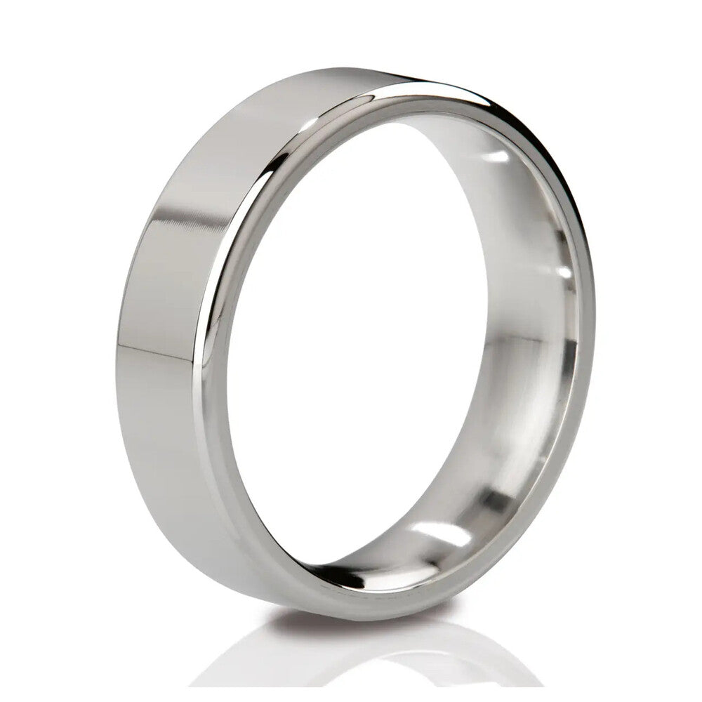 Polished stainless steel cock ring from mystim, part of their electro sex stimulation range.