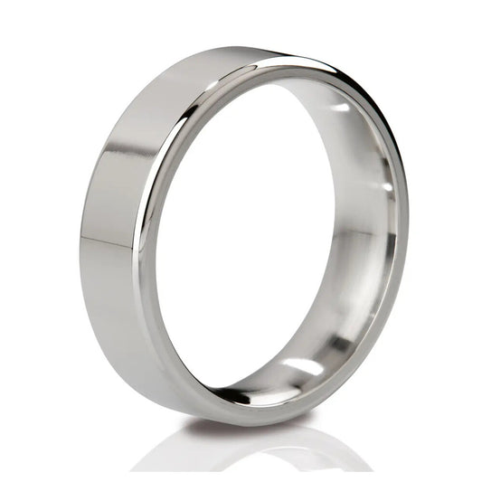 Polished stainless steel cock ring from mystim, part of their electro sex stimulation range.