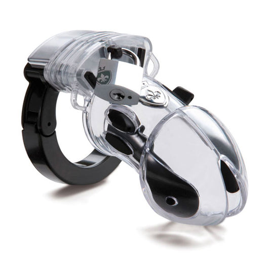 Silver-tone myStim estim chastity cage for electro sex stimulation, locking device, comfortable and discreet.