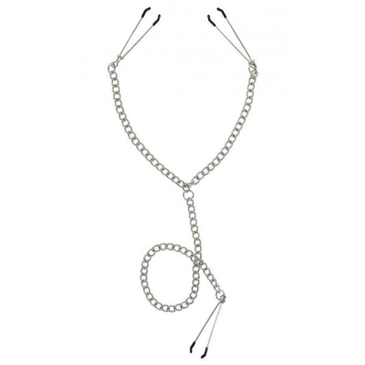 master series nipple to clit clamps set, shiny metal finish for sensual play