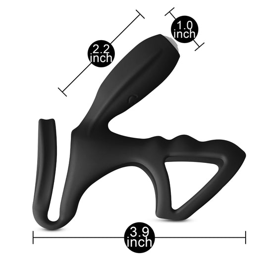 Black cockring and clit vibrator, a love ring vibrator from various toy brands.