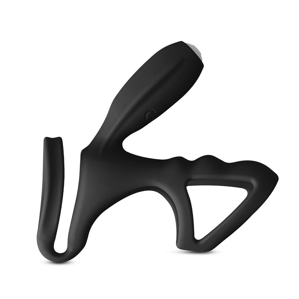 Black love ring vibrator with clitoral stimulator attachment, a sex toy for couples.