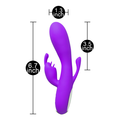 Purple double bunny vibrator with flexible silicone for internal and external pleasure.