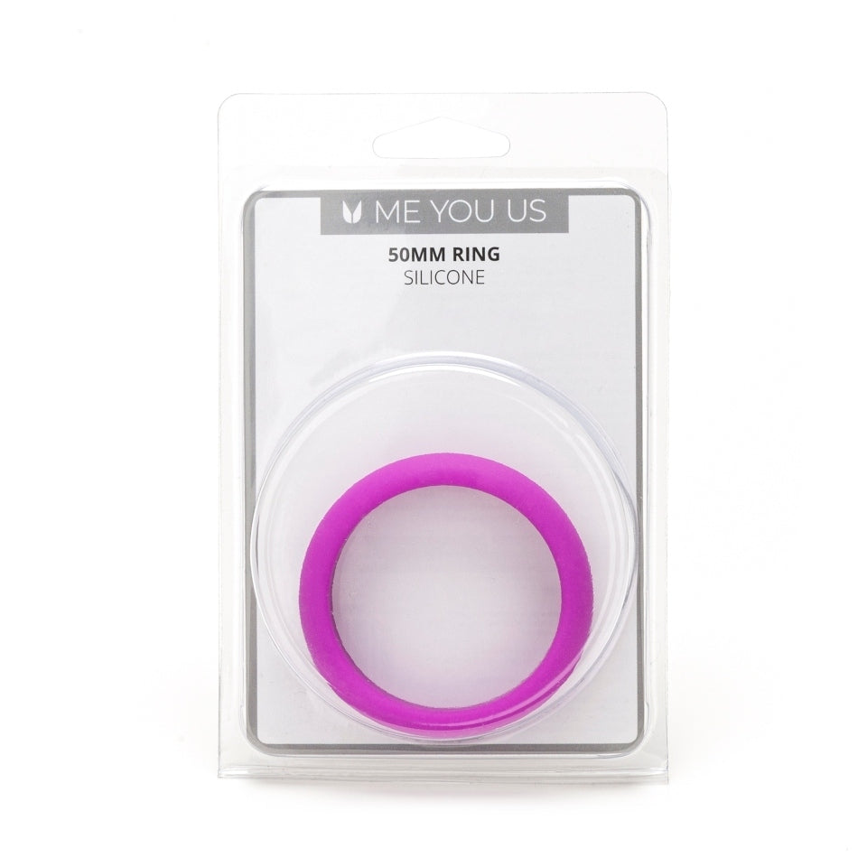 Close-up of a smooth, grey, 50mm wide silicone ring from me you us, a love ring.