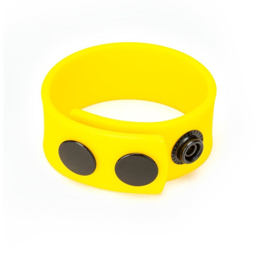 Yellow silicone cock strap from me you us, a textured love ring for pleasure.