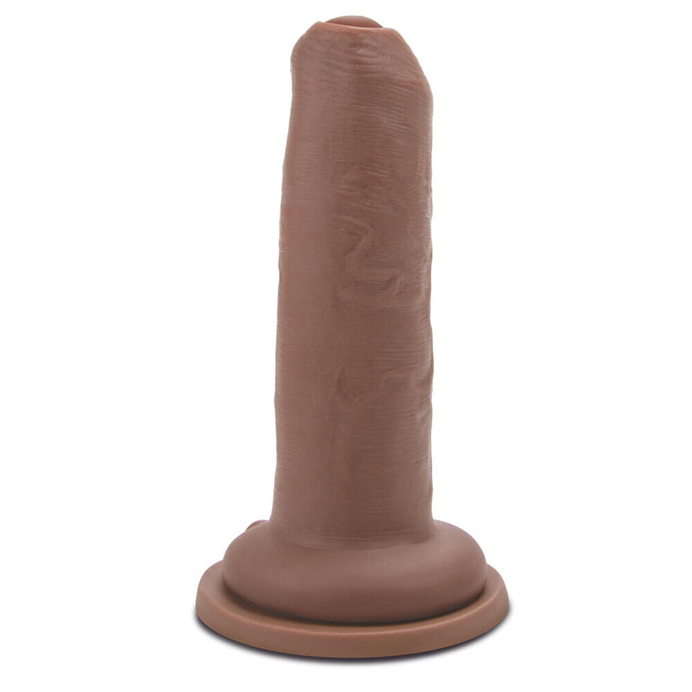 Flesh brown, uncut, six-inch 'me you us' dildo, realistically shaped for intimate pleasure.