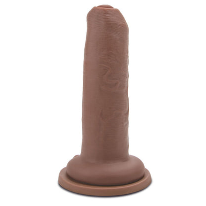Flesh brown, uncut, six-inch 'me you us' dildo, realistically shaped for intimate pleasure.