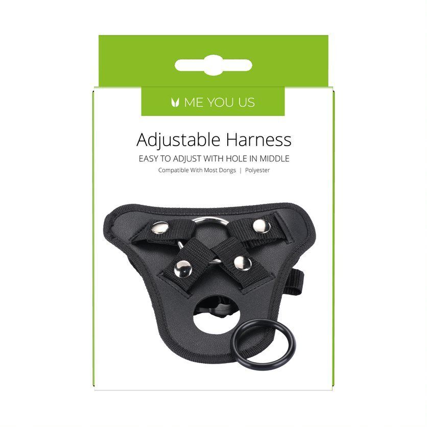 black adjustable strap-on dildo harness for comfortable and secure adult play.