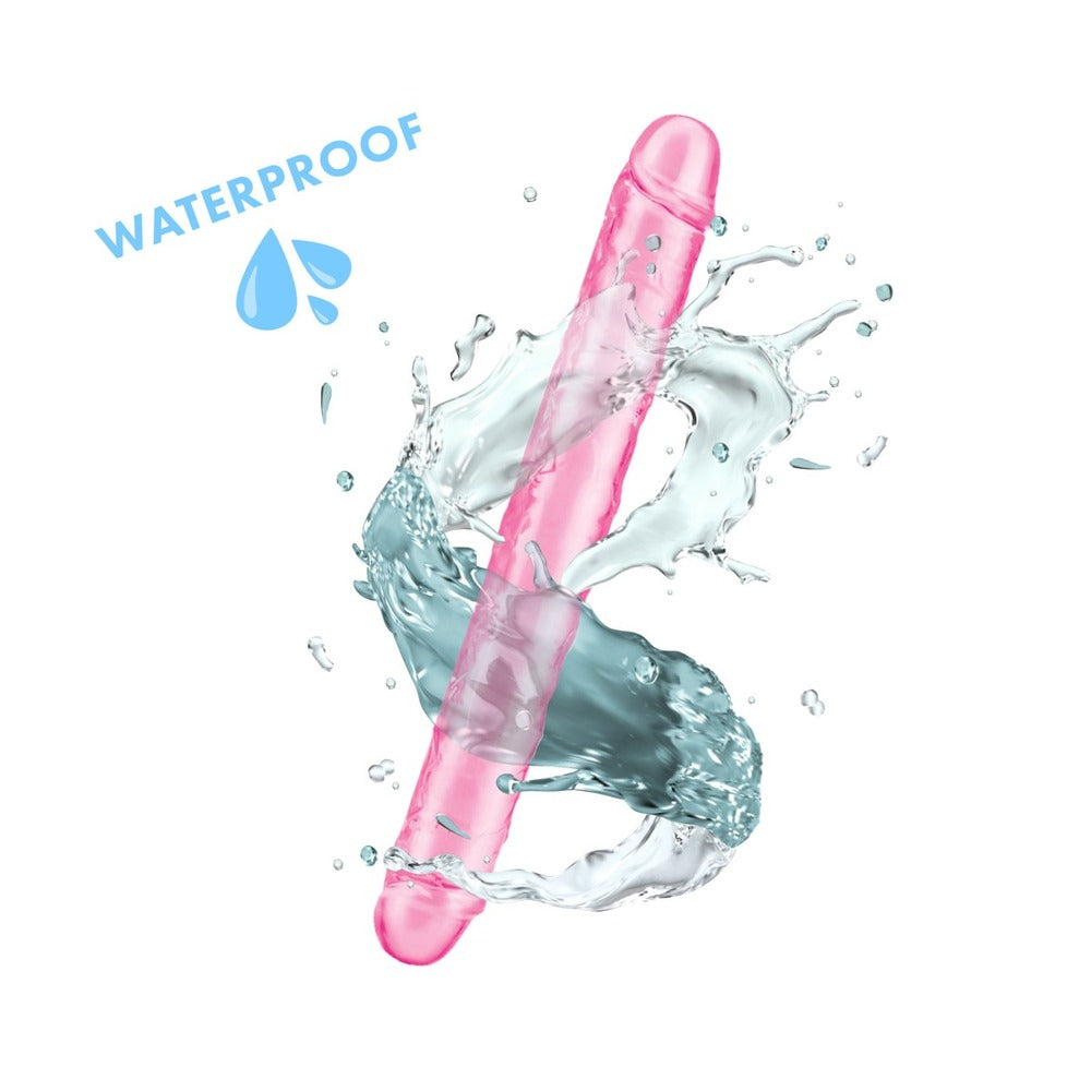 A bright pink, twelve-inch double dildo from me you us, designed for shared pleasure.