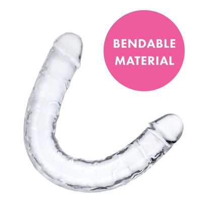 Two-ended black, smooth silicone dildo from Me You Us, approximately 15 inches.