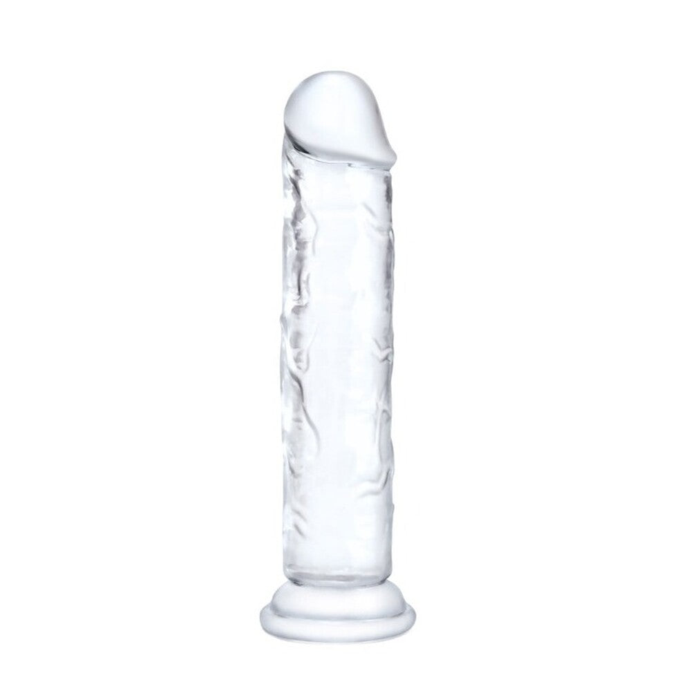 Clear, six-inch Me You Us dong, a smooth and translucent sex toy vibrator for pleasure.