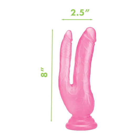Me You Us ultra cock double dildo in pink, eight inches for dual pleasure.