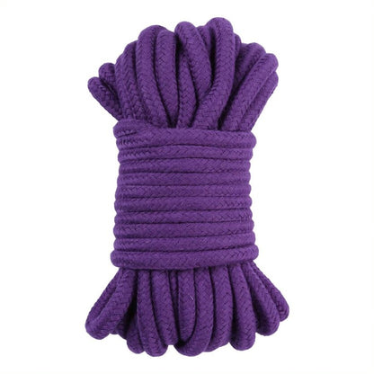 Close-up of 10-metre purple cotton rope restraint, soft and supple from Me You Us.