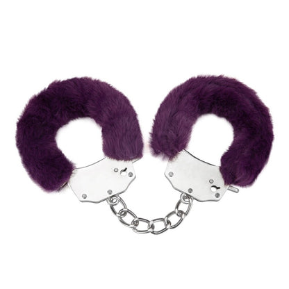 Purple furry handcuffs from me you us, a playful and kinky bedroom accessory.