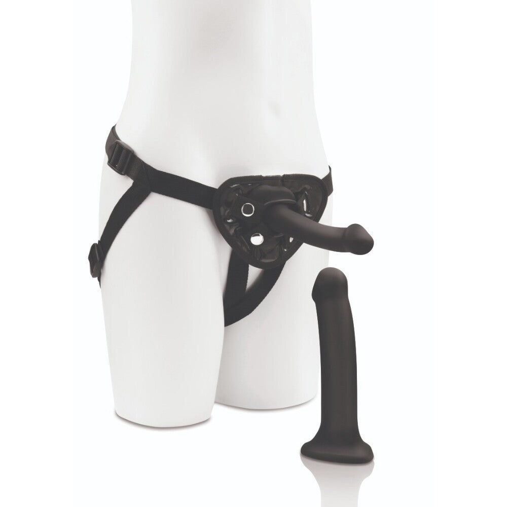 Me You Us strap-on dildo kit with two dildos, one six and one eight inches.