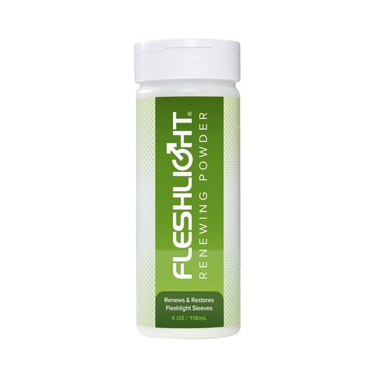 Fleshlight renew powder in a white bottle, a fleshlight accessory for cleaning and maintenance.