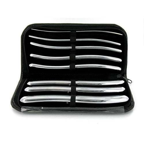 Stainless steel hegar urethral sound, eight inches long, for cock and ball bondage play.