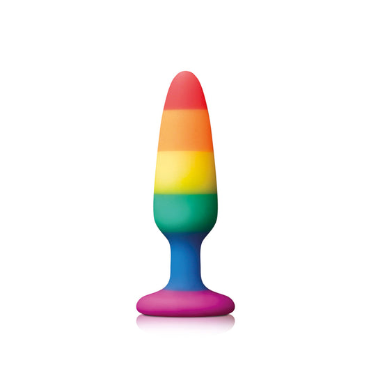 Small rainbow coloured pleasure plug for anal play, a discreet and fun butt plug.