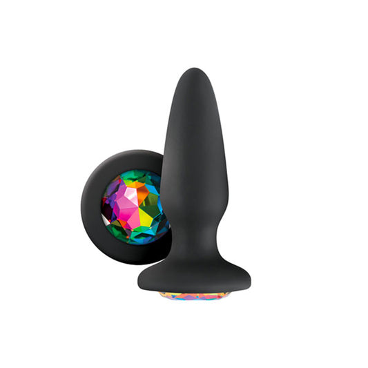 ns novelties glams black silicone butt plug with rainbow gem stones for anal play