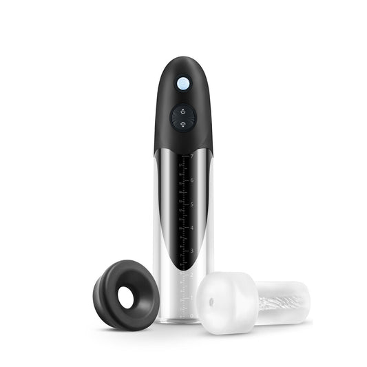 ns novelties enlarge colossus penis pump, clear cylinder with black handle and hose.