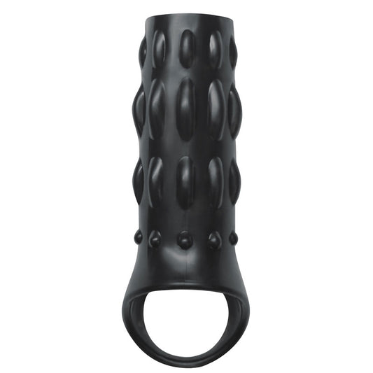 Black reversible power penis cage from NS Novelties, a textured sleeve with a smooth finish.