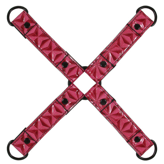 The sinful bondage hogtie in pink by NS Novelties; kinky restraints for playful fun.