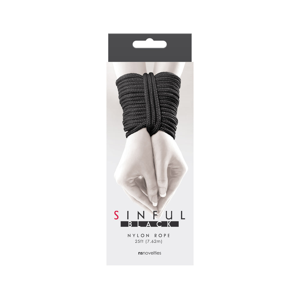 Length of black nylon rope, twenty-five foot long, for adult restraint play