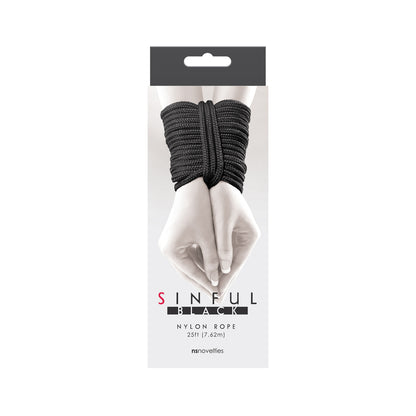 Length of black nylon rope, twenty-five foot long, for adult restraint play