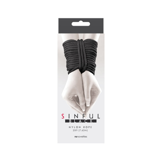 Length of black nylon rope, twenty-five foot long, for adult restraint play
