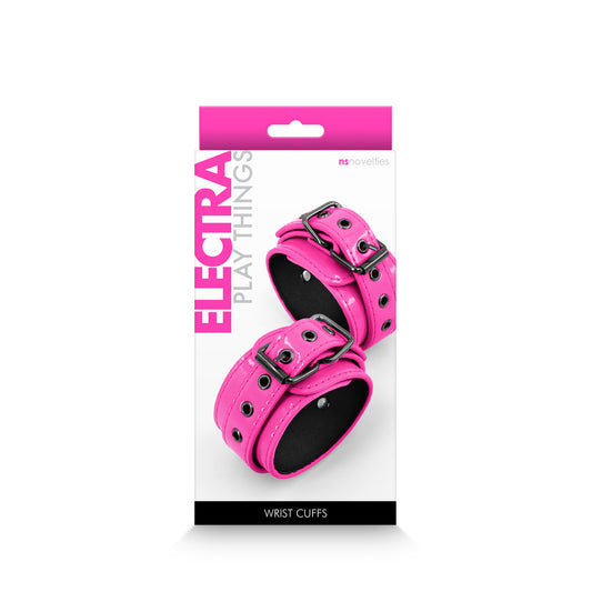 Electra wrist cuffs in pink, a fun and frisky pair of handcuffs for playful bondage.