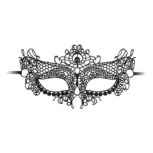 close-up of a black lace mask, part of the shots toys masks collection