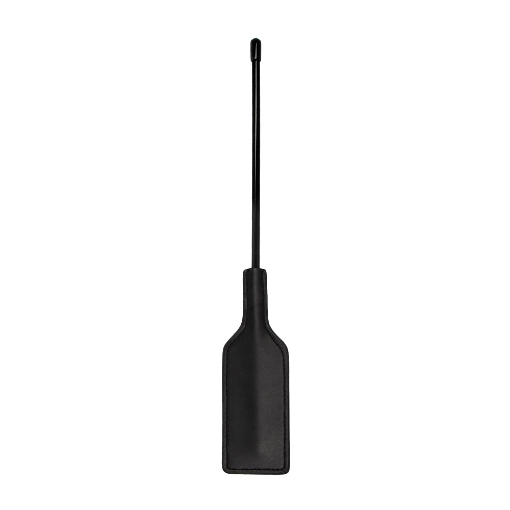 Ouch Small Heart Crop; a black, faux leather whip, perfect for playful teasing.