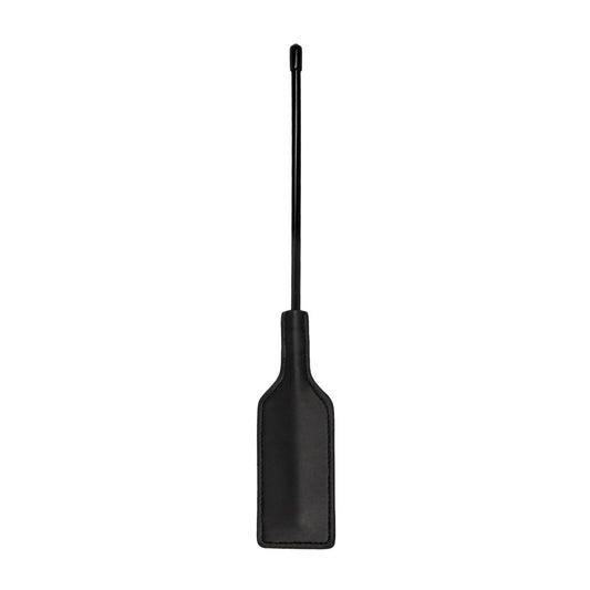 Ouch Small Heart Crop; a black, faux leather whip, perfect for playful teasing.