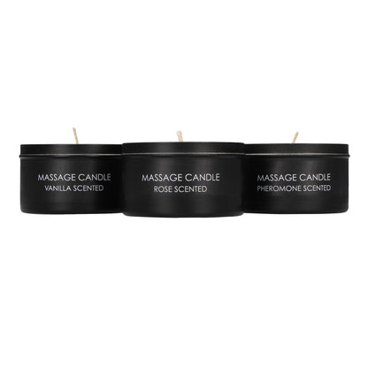 Set of three shots toys ouch massage candles for bath and body relaxation.