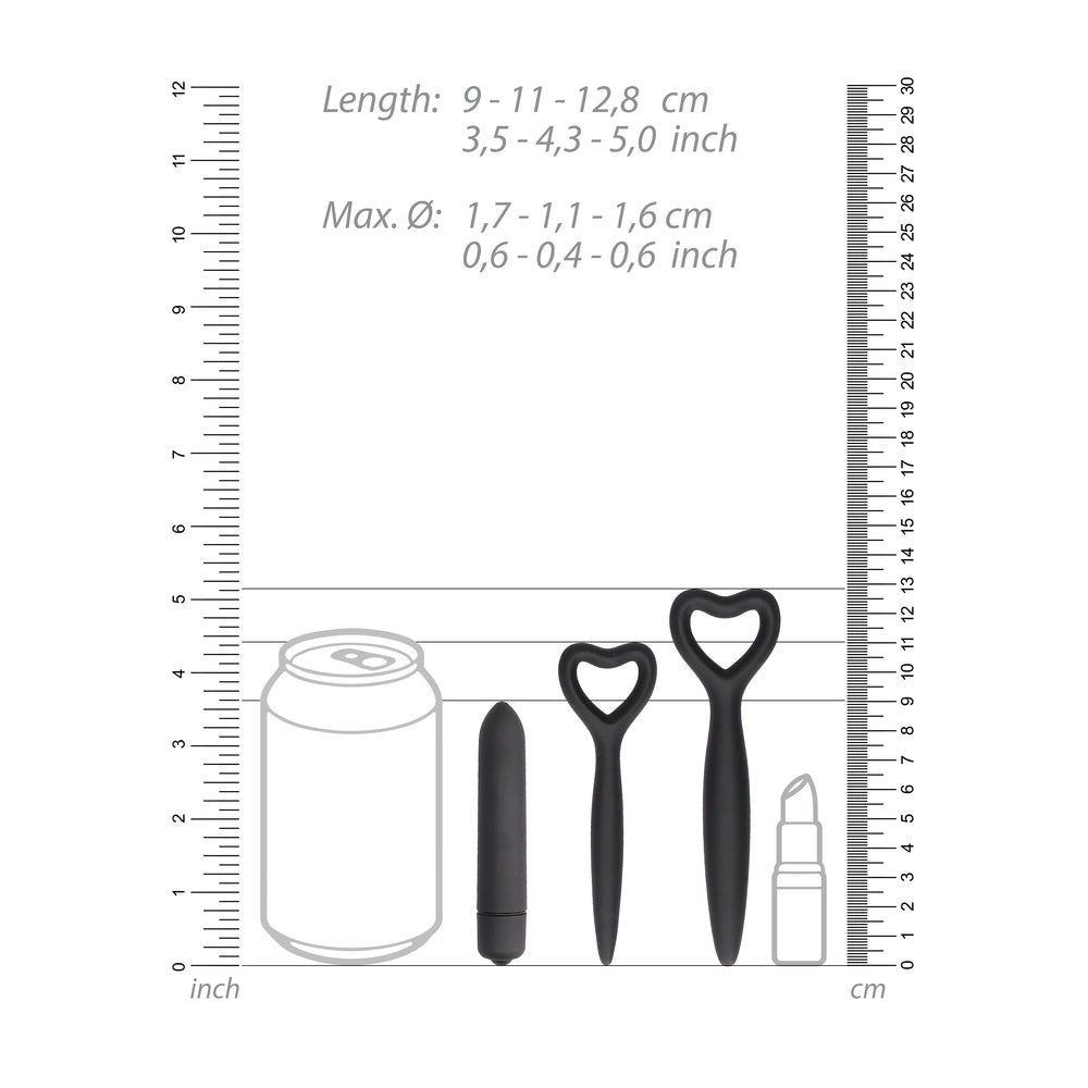 A set of black silicone vaginal dilators for kegel exercises, smooth and body-safe.