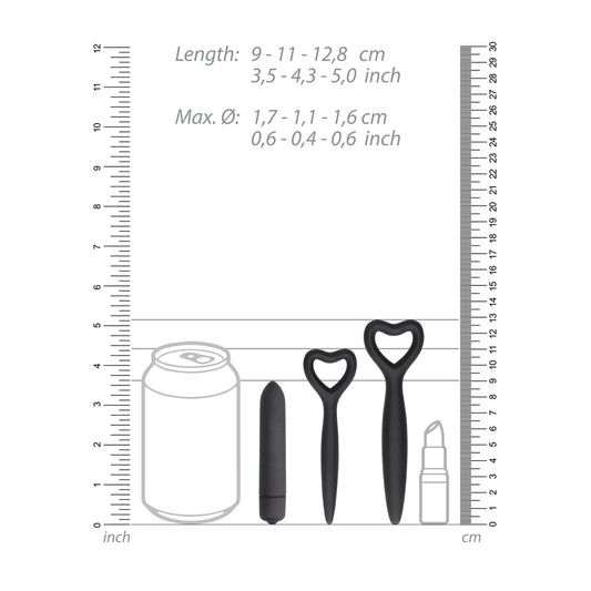 A set of black silicone vaginal dilators for kegel exercises, smooth and body-safe.