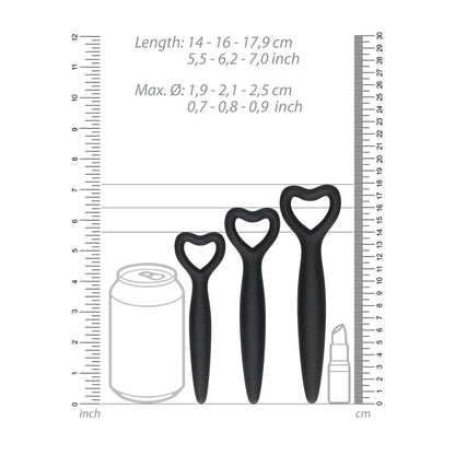 A set of three graduated black silicone vaginal dilators from Shots Toys, for Kegel exercises.