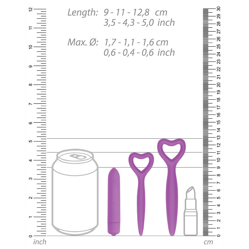 Purple ouch silicone vaginal dilator set, designed for kegel exercises and personal pleasure.
